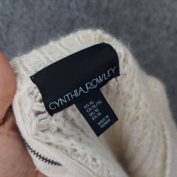 Cynthia Rowley Sweater Xl Wool Chucky Cable Off White Gold Zipper Preppy Granny - Picture 10 of 10